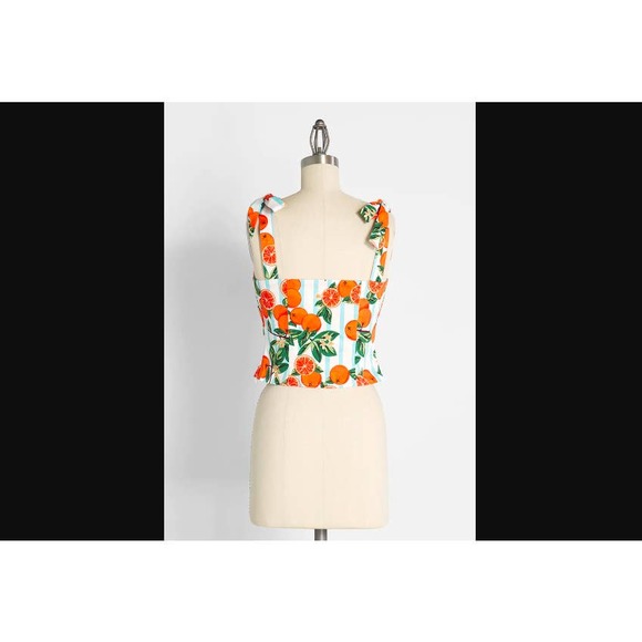 US-2 Modcloth Collectif Vitamin C Vitality Orange Retro Crop Tank Tie Shoulder - Picture 2 of 6